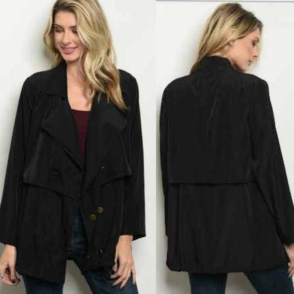 Casual Lightweight Oversized Drape Front Jacket Black size Small to M